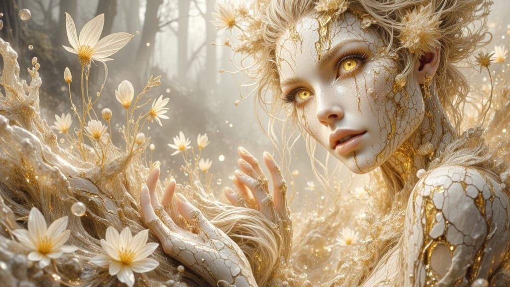 Shimmering Ceramic Fae Willow Tree as Cracked Kintsugi Art