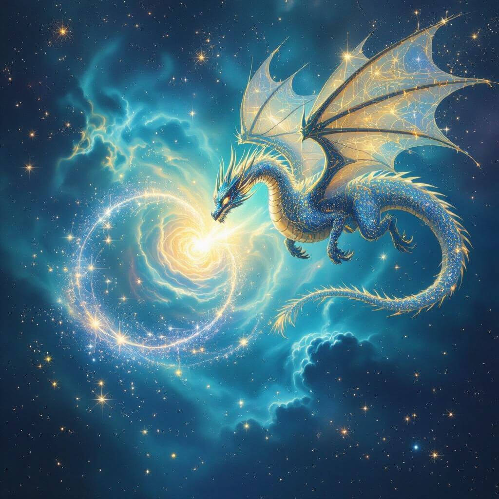 Bioluminescent Dragon Soaring Through Vibrant Nebula