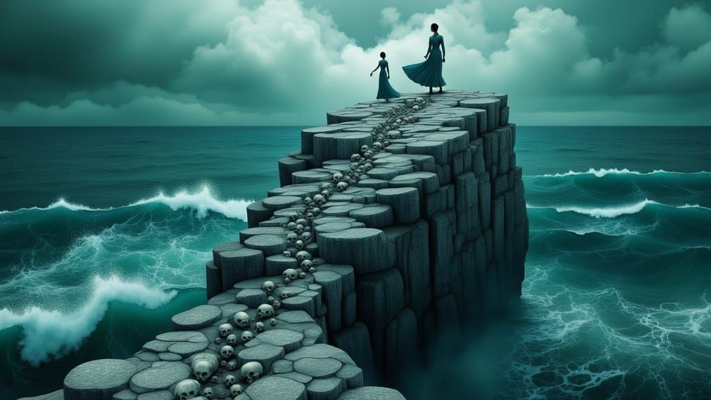 Mystical Rock Formation Under Tumultuous Wave in Cosmic Surr...