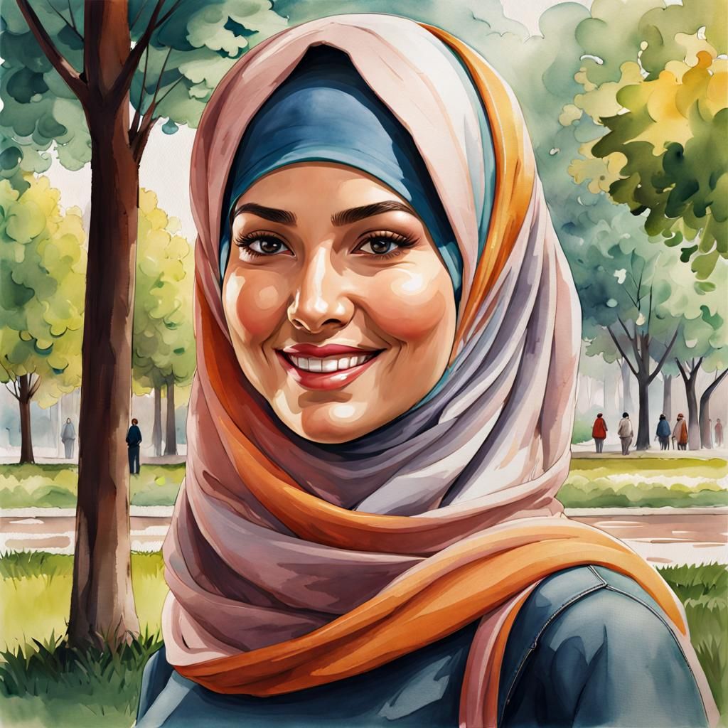 German Hijabi Student Portrait in Watercolor