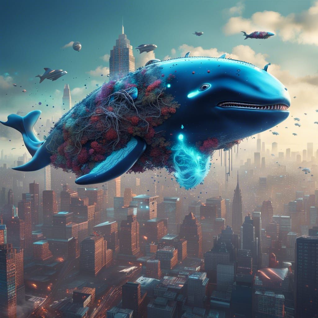 Robotic Whale Cleansing City Air: Digital Art