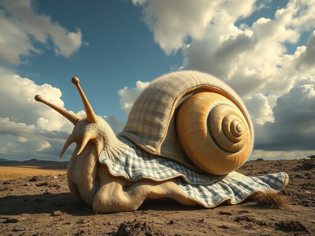 Giant Misunderstood Snail with Gingham Fur and Embroidered T...