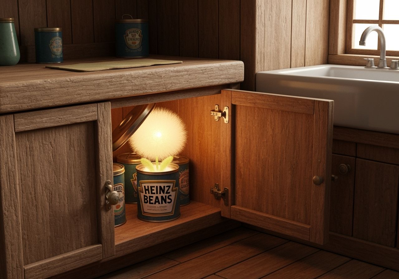 Whimsical Kitchen Flower in Rustic Cupboard