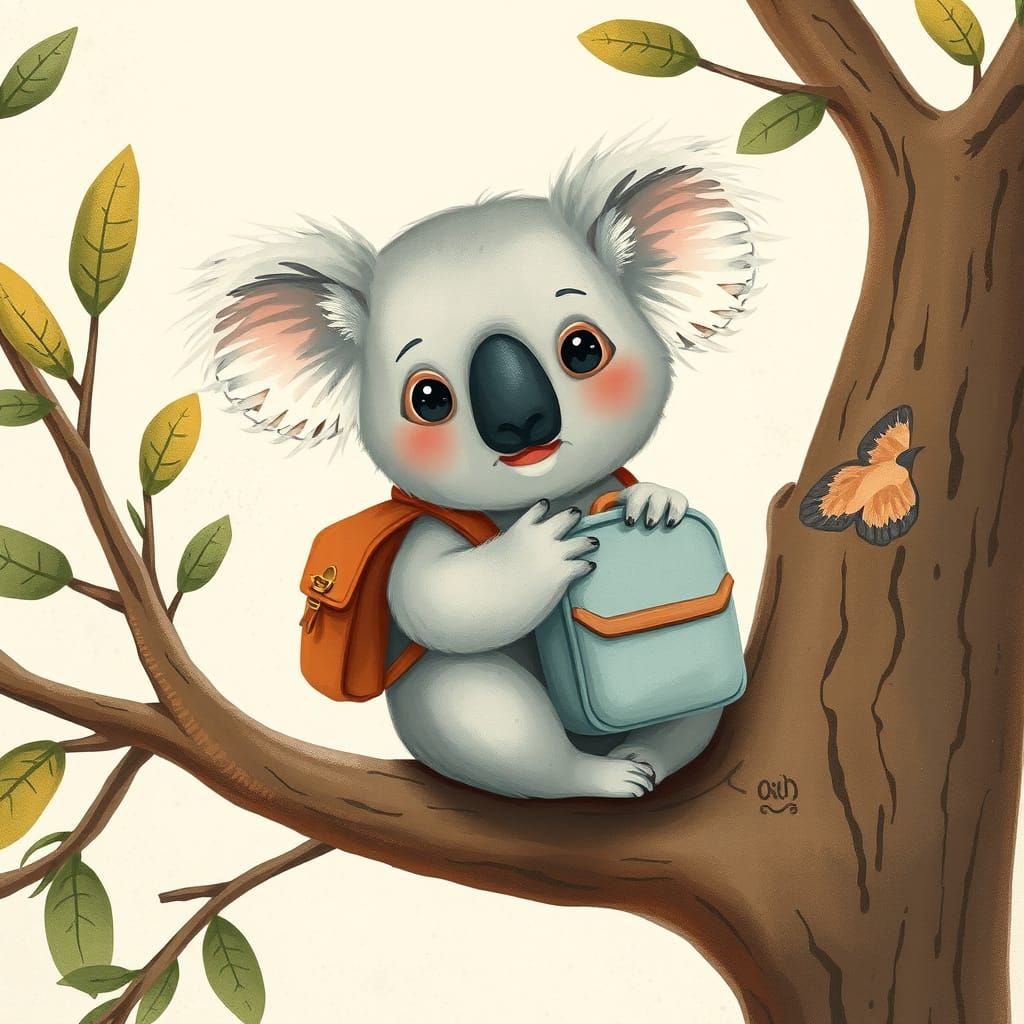 Koala's First Day of School: Whimsical Illustration