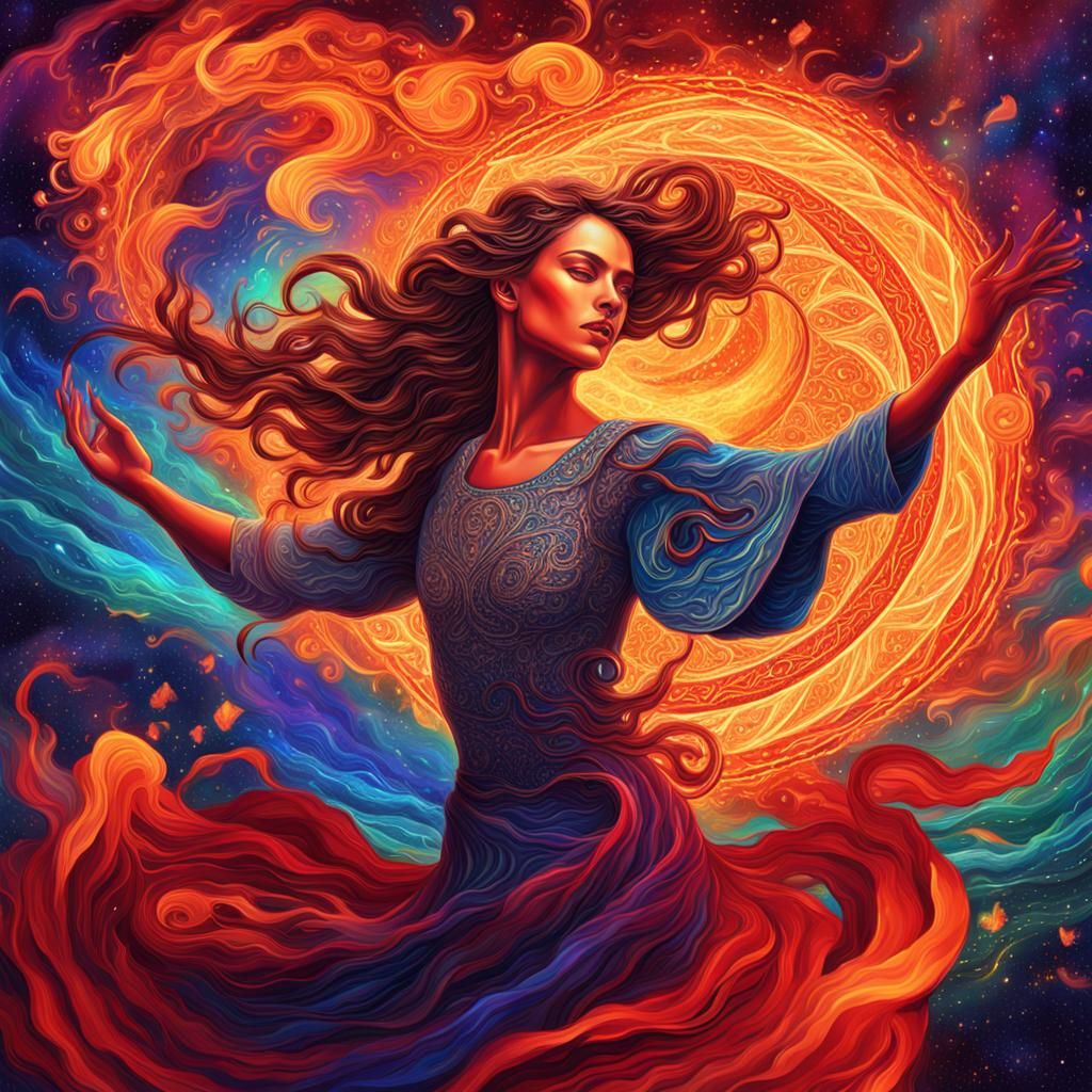 Flamenco Dancer in Cosmic Flames: Holographic Astral Illustr...
