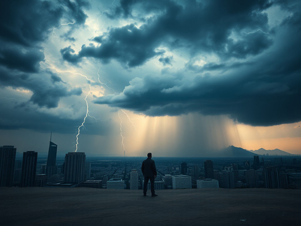 Ominous Storm Over Deserted Cityscape, Cinematic Lighting