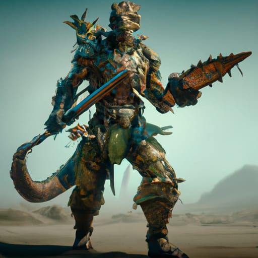 Reptilian Warrior with Assault Rifle, Detailed Matte Paintin...