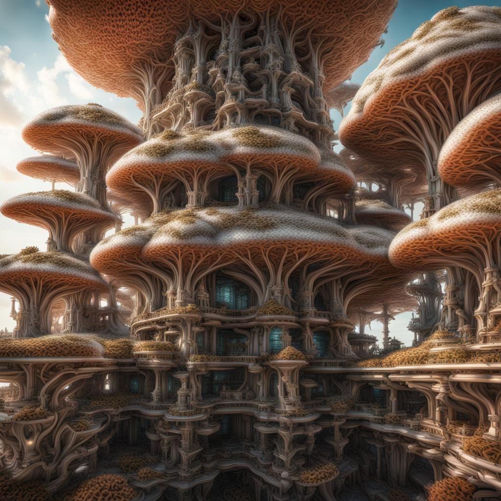 Solarpunk Arcology Built from Mushrooms and Coral