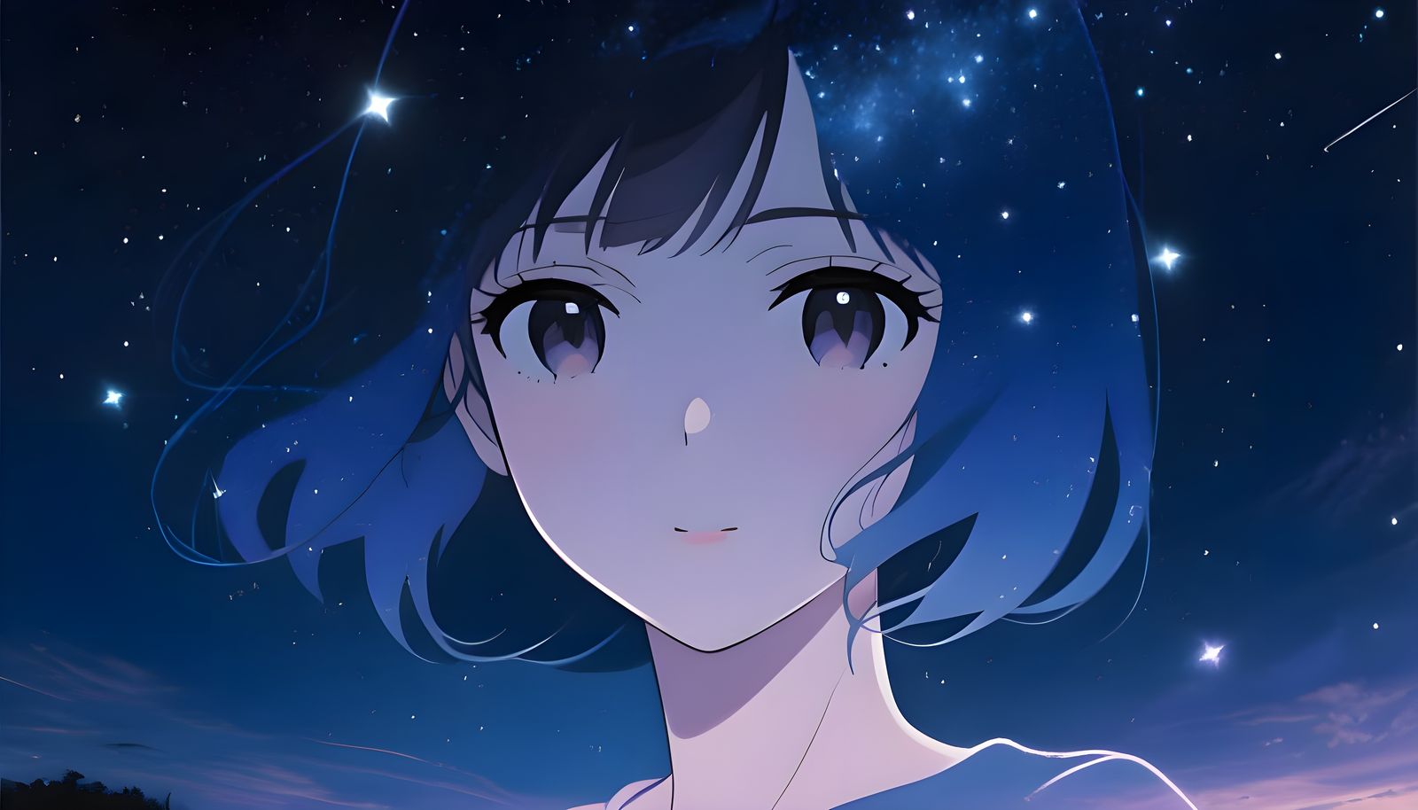 Starry Night Sky Forms Abstract Girl Portrait