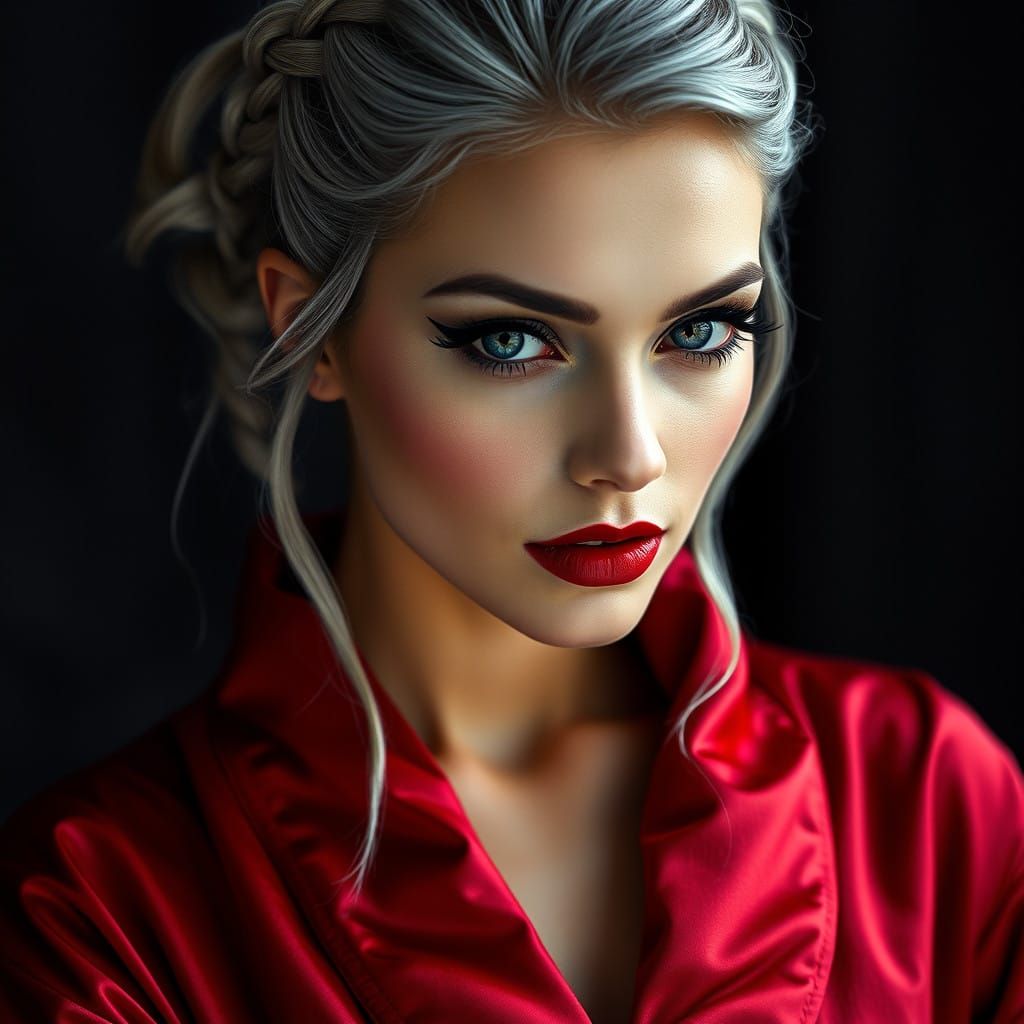 Ethereal Goddess in Crimson Satin