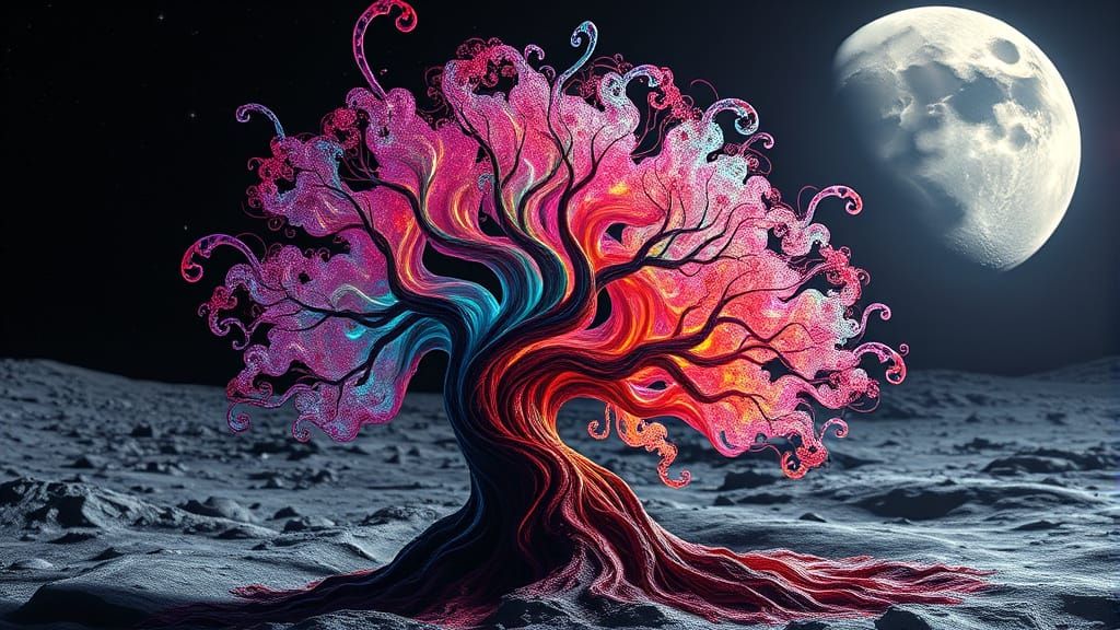 Futuristic Lunar Ferrofluid Sculpture in Ethereal Glow