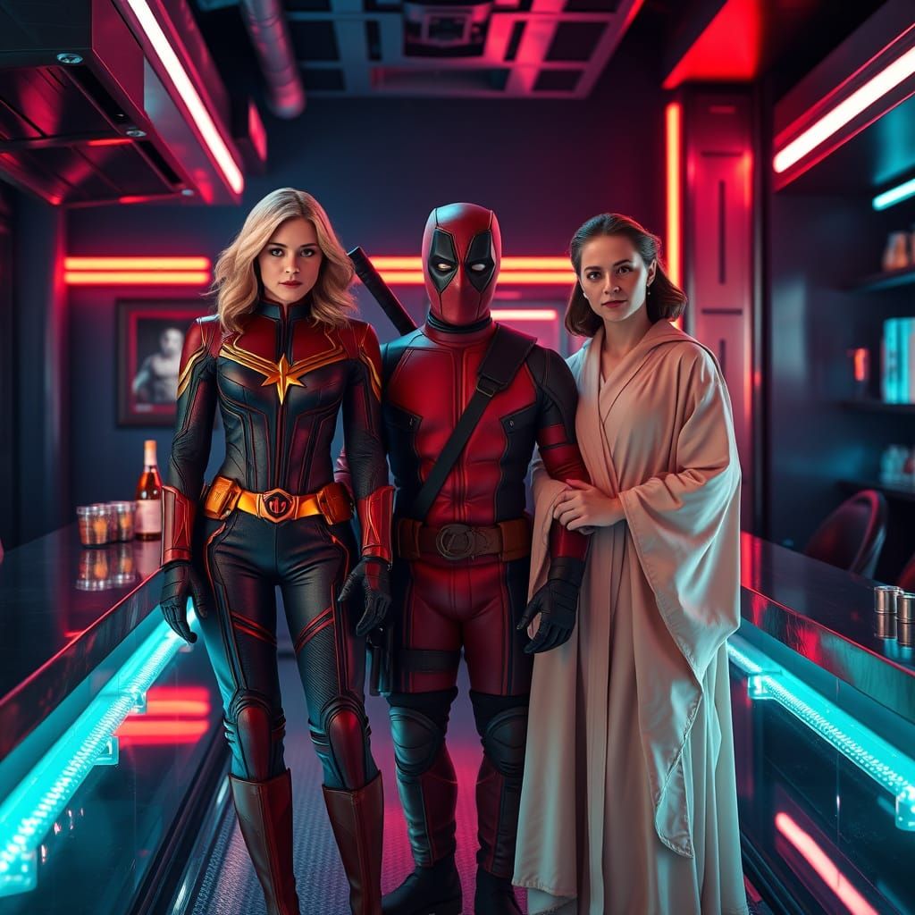 Superhero Mashup: Captain Marvel, Leia, and Deadpool