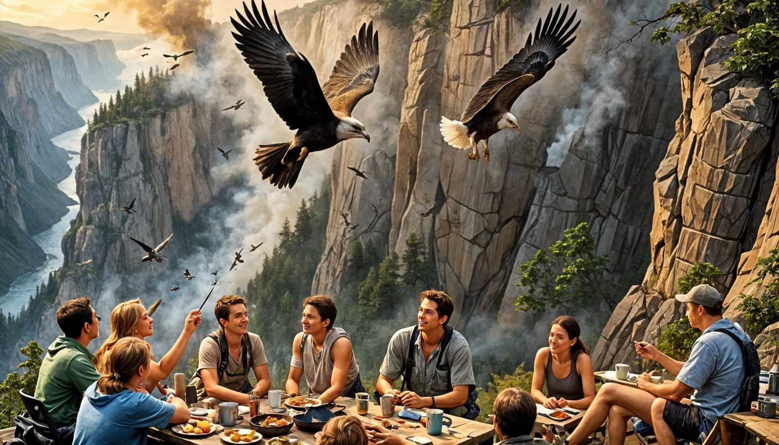 Giant Bird Flies Over Campers