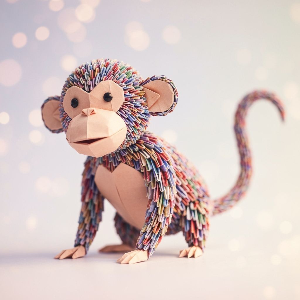 Whimsical Origami Monkey in Soft Focus Style
