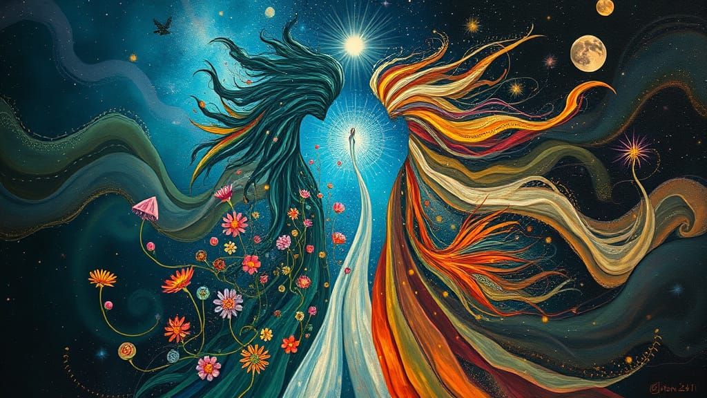 Cosmic Surrealist Masterpiece: Vibrant Fantasy Realms Merge