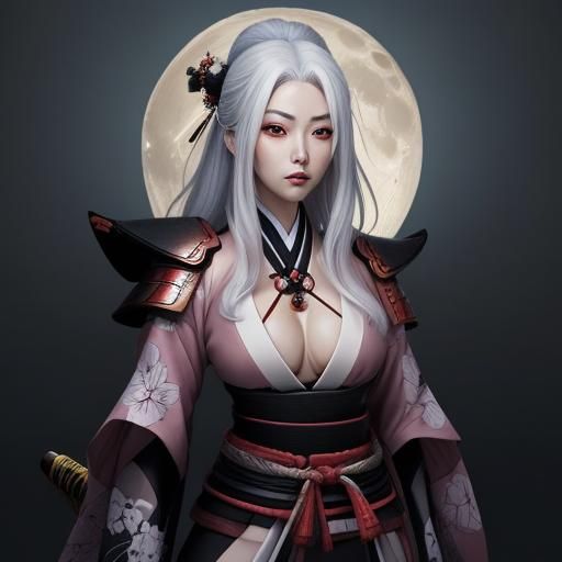 Beautiful Samurai Girl in Anime Style with Katana