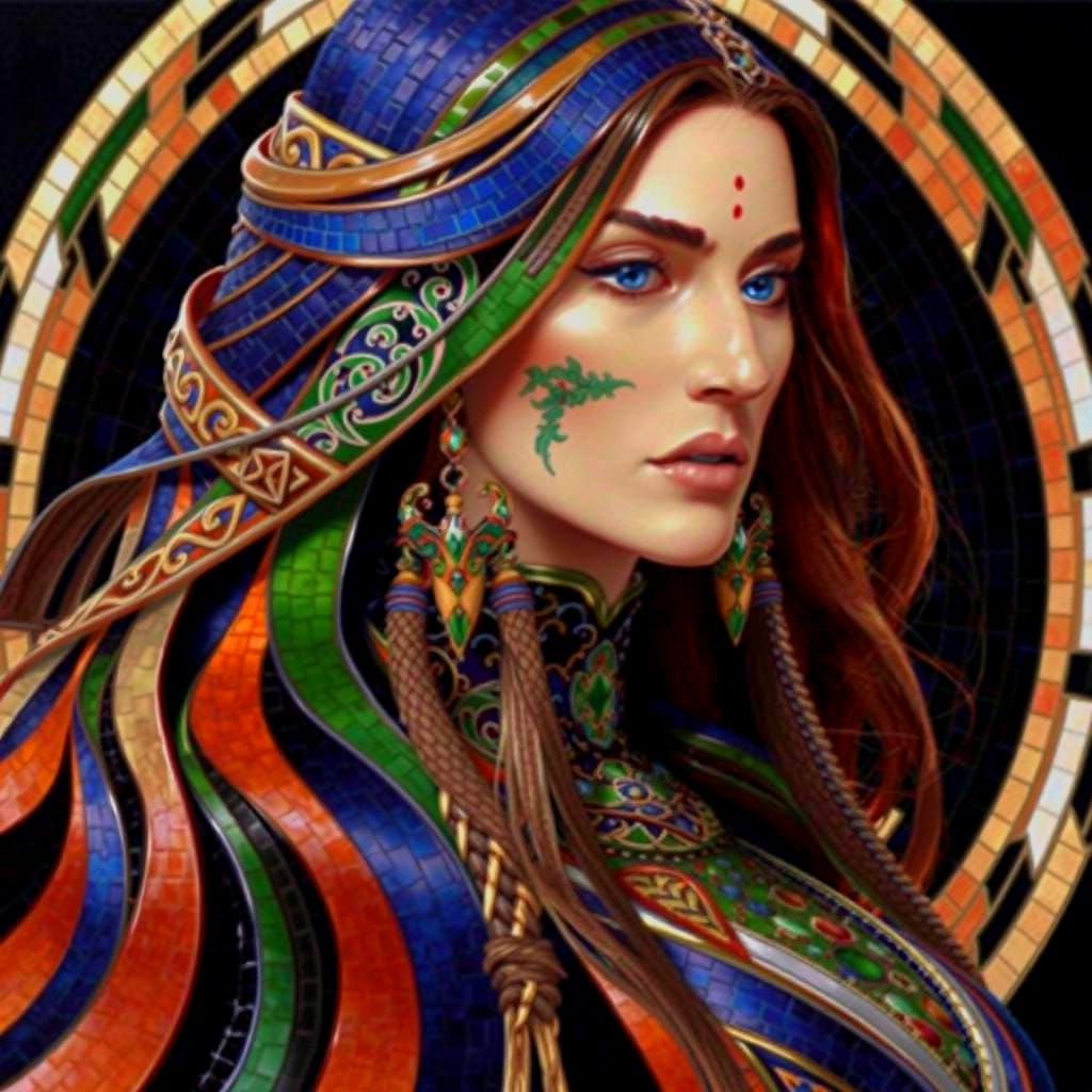 Fractal Celtic Hair Mosaic in Photorealistic Cloisonné
