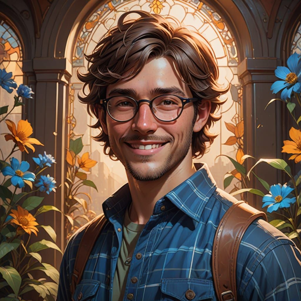 Stylized Portrait of a Young Caucasian Boy in Art Nouveau Ae...