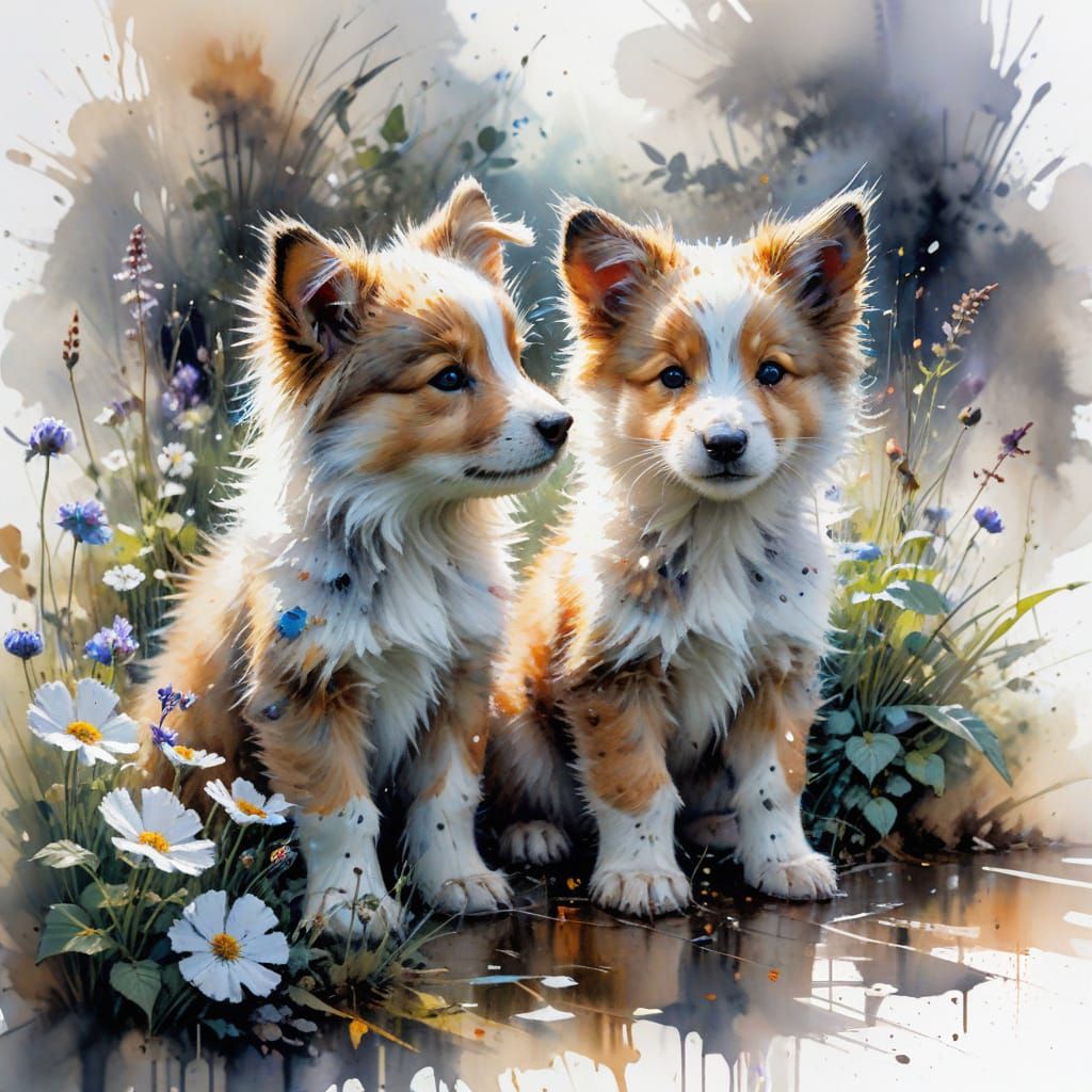 Adorable Sheltie Pups Play in Garden