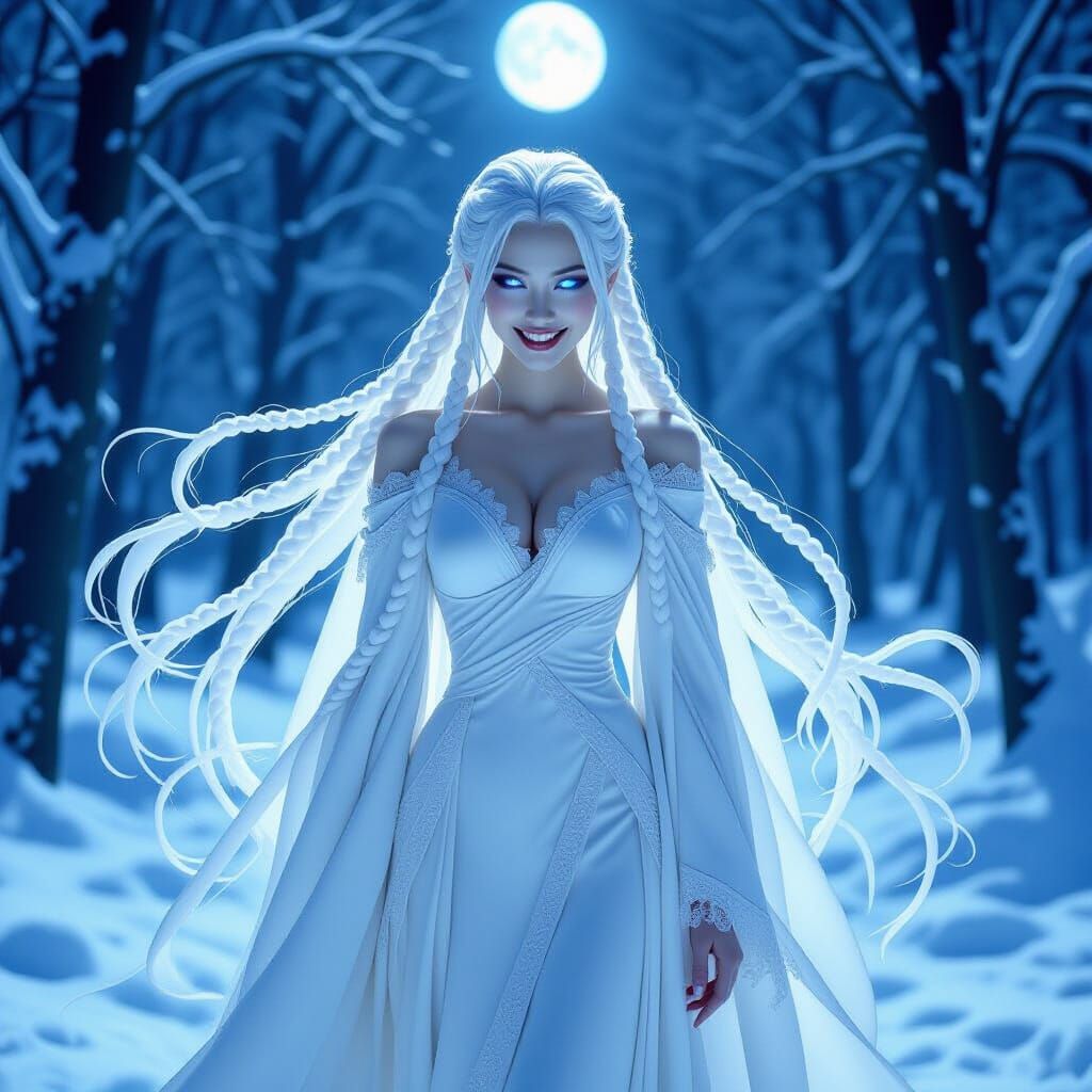 Ethereal Asian Vampire in Snowy Forest, Gothic Horror Style
