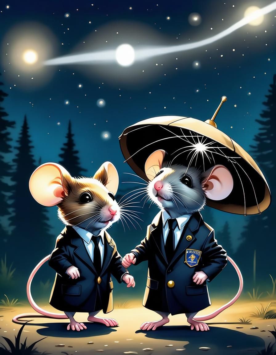 Mice as FBI Agents Investigate UFO: Comic Book Art