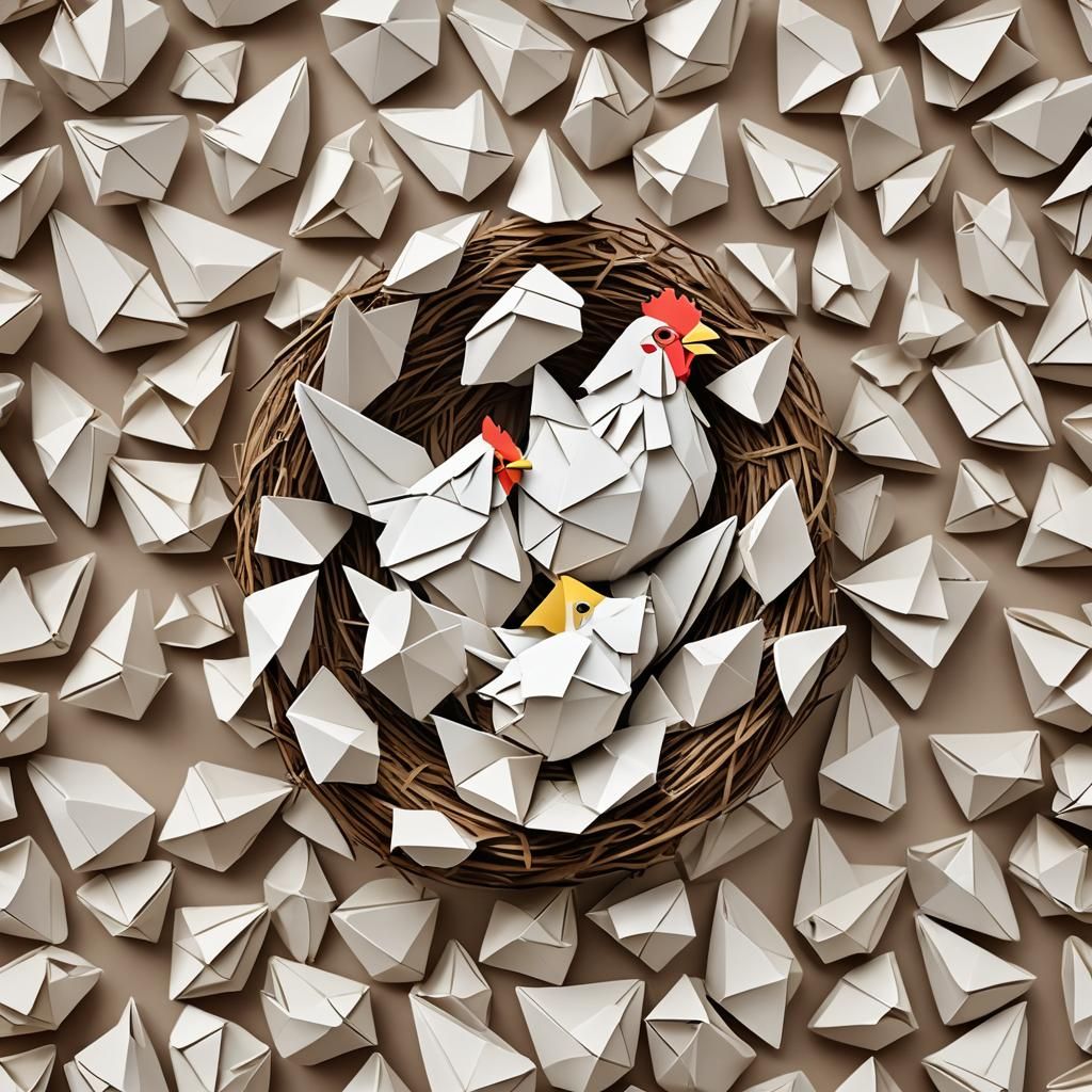 Origami Chicken in Nest Papercraft