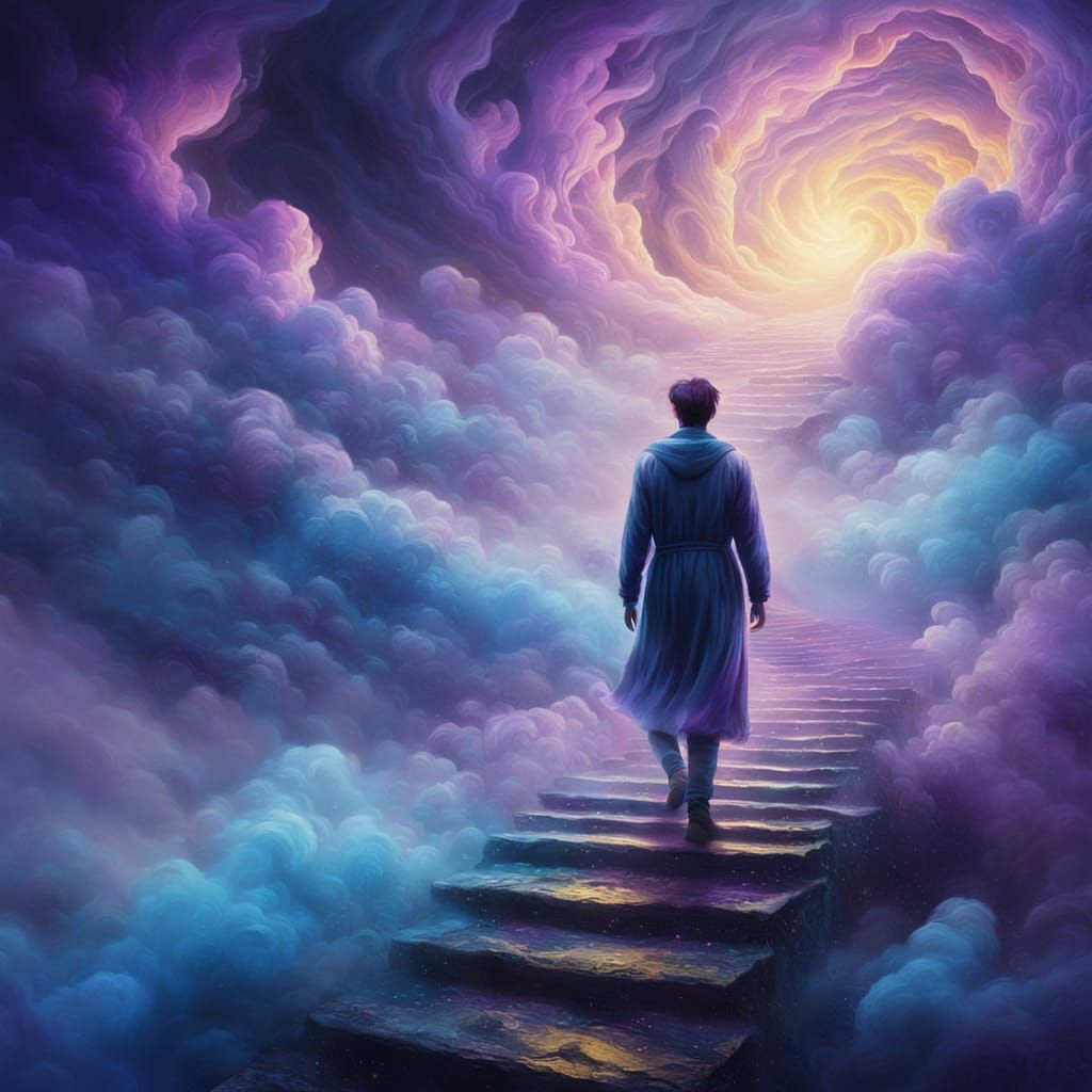 Ethereal Figure Enters Misty Surrealist Realm