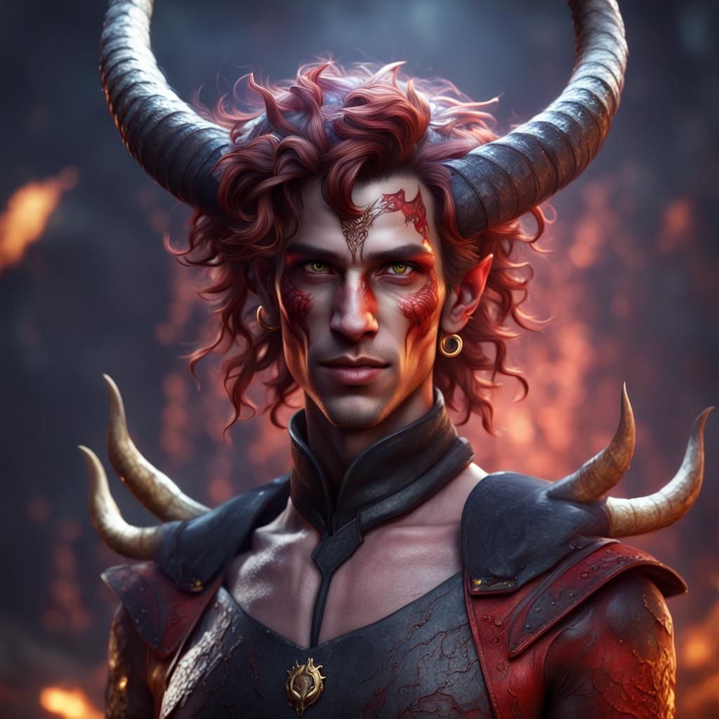 Young Tiefling with White Braid, Digital Matte Painting