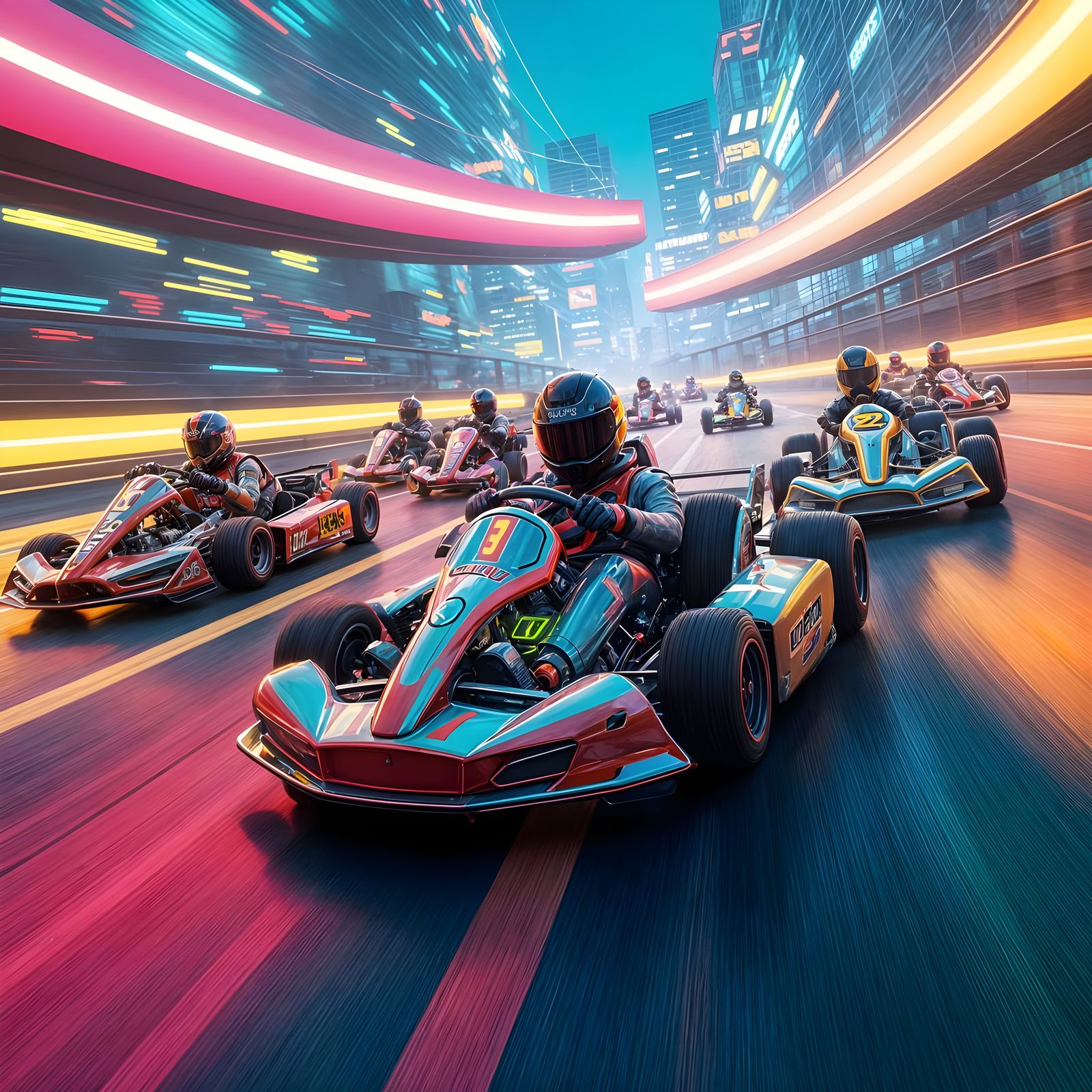 Karts Racing in Dynamic Pop Art Style