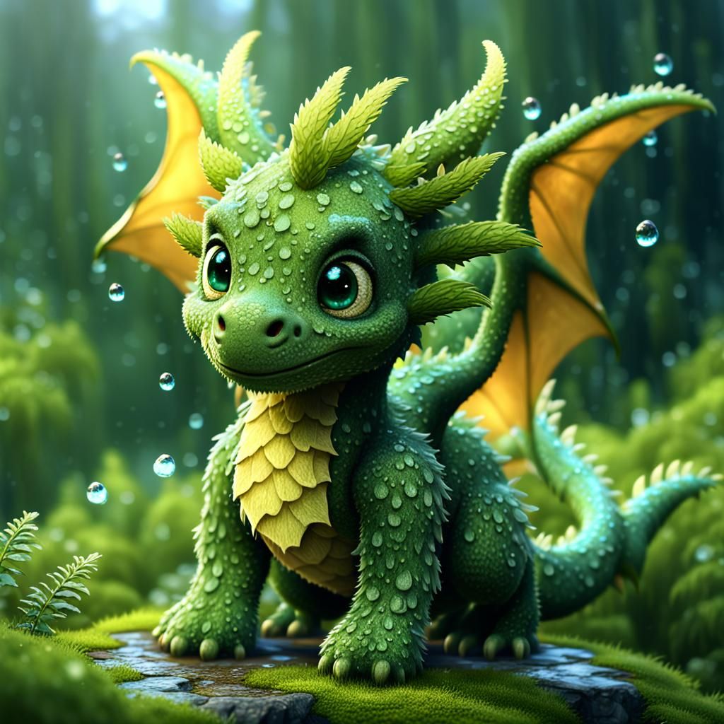 Adorable Moss Dragon in Fantasycore Style