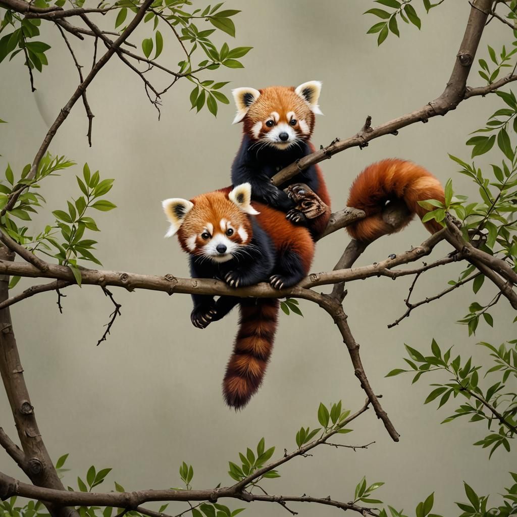 Cute Baby Red Panda Relaxing on Branch