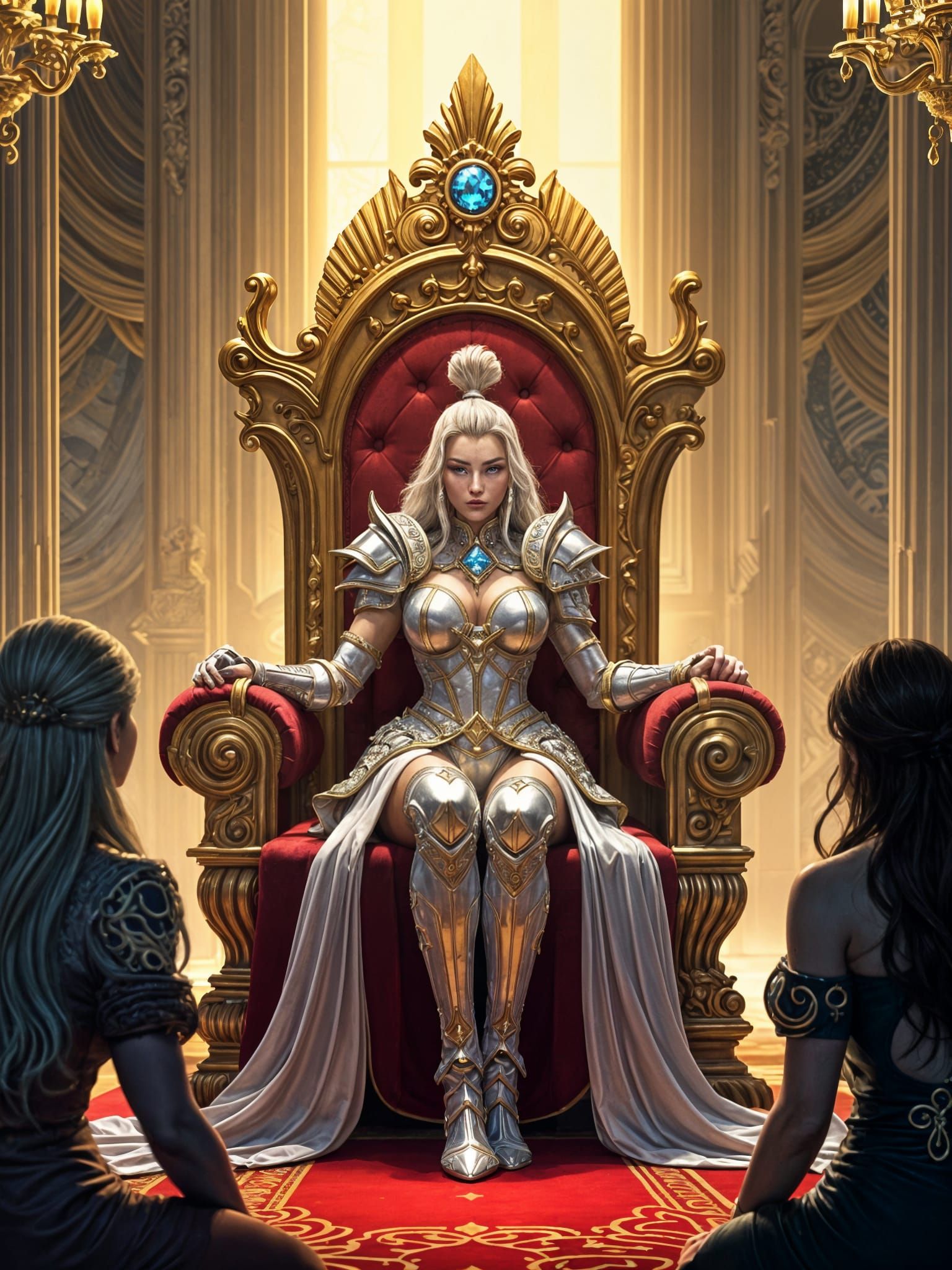 Anime Warrior Queen on Gemstone Throne