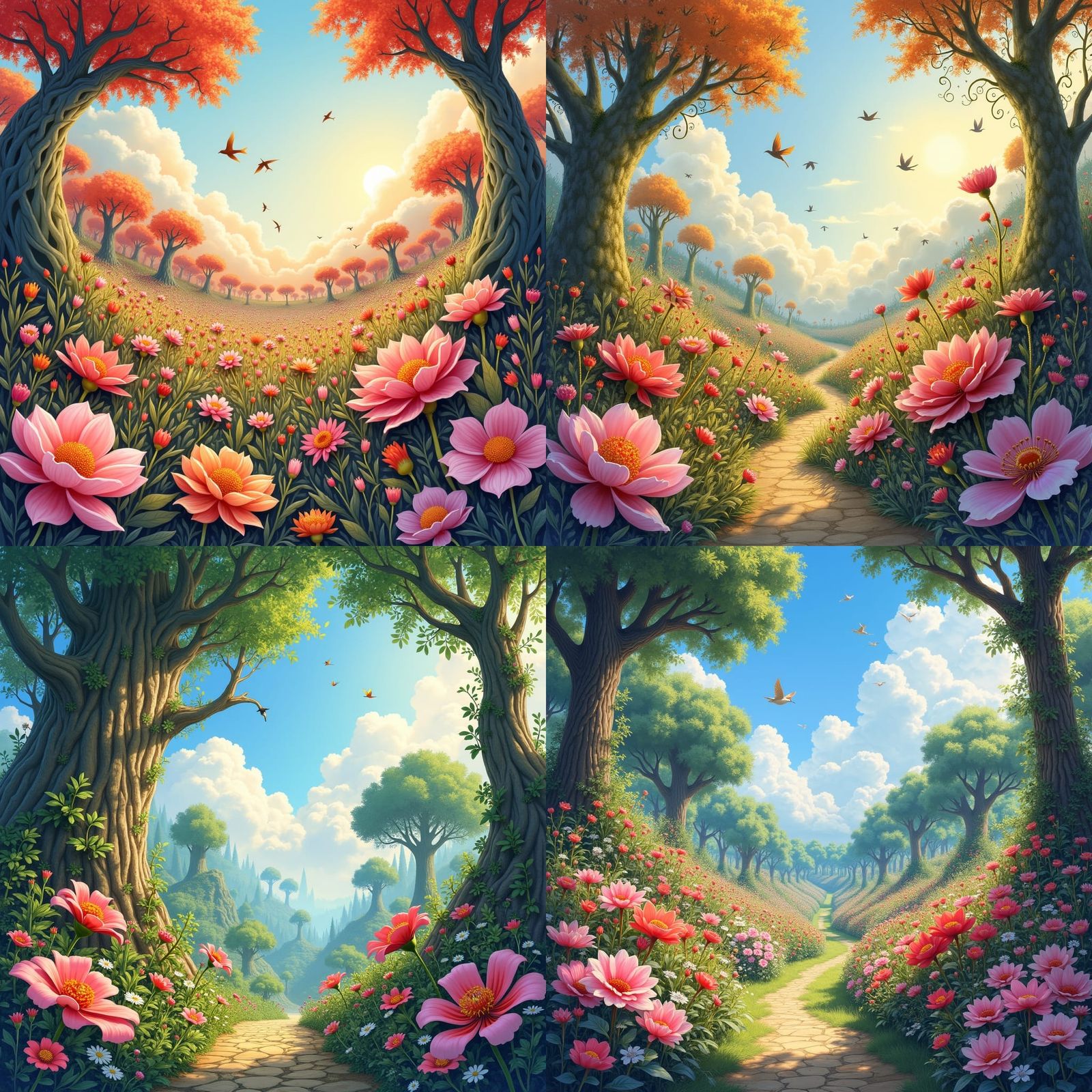 Whimsical Flower Garden in Watercolor Style