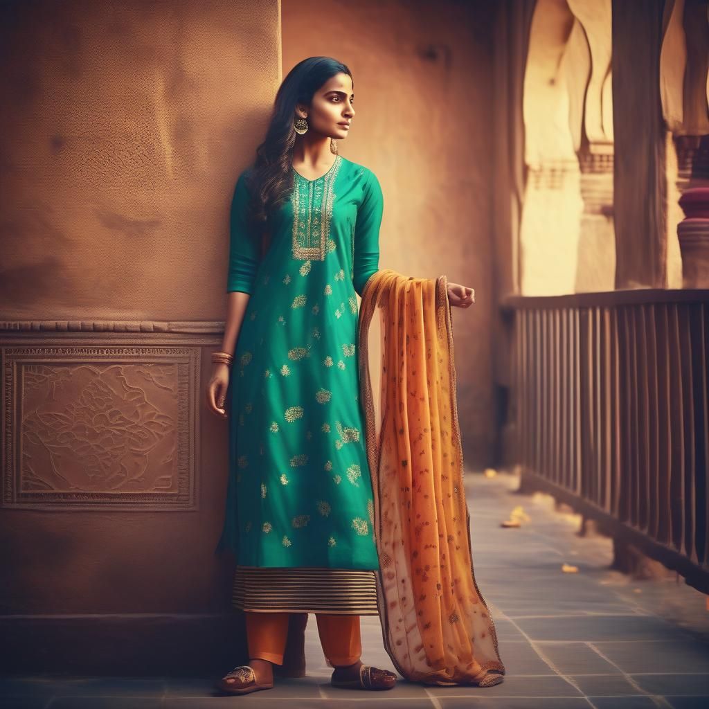 Stunning Indian Woman in Salwar Kameez: Cinematic Film Still