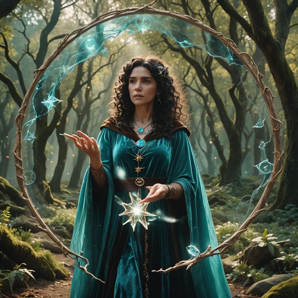 Female Druid in Swirling Nature, Cinematic Film Still