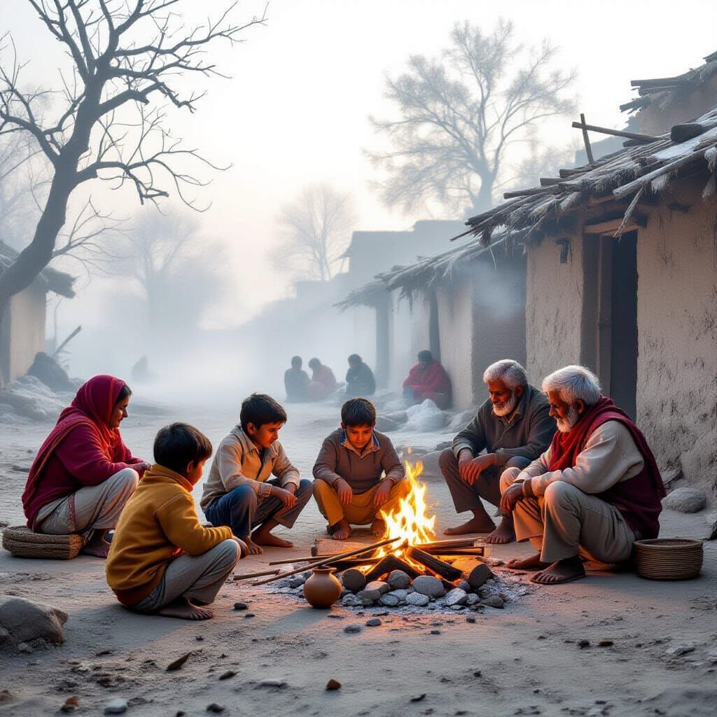 Indian Village Children Play Gilli-Danda on Foggy Morning