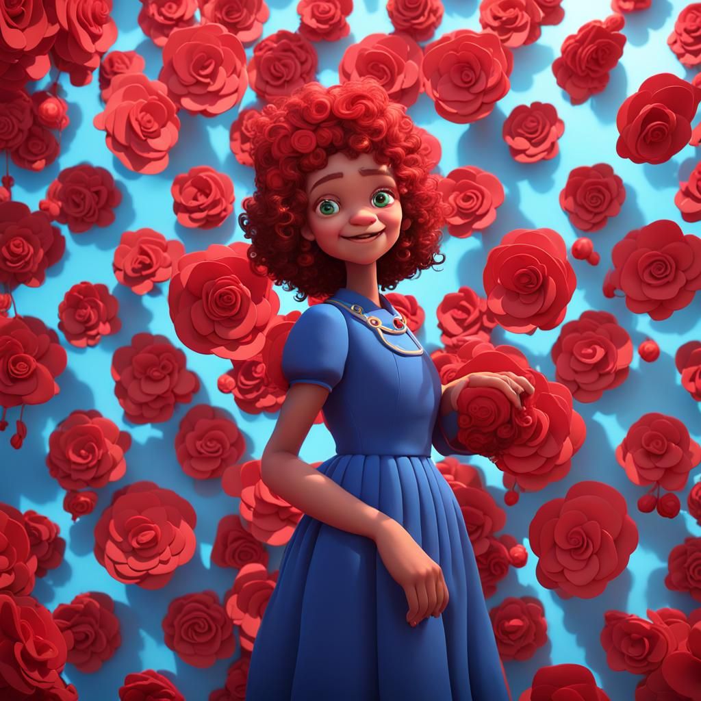 Woman with Rings and Flowers: 3D Digital Art