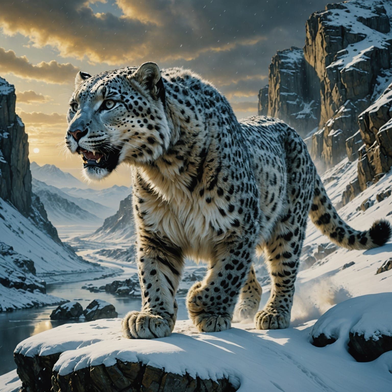 Snow Leopard in a Cataclysmic Snowstorm, High-Definition Rea...
