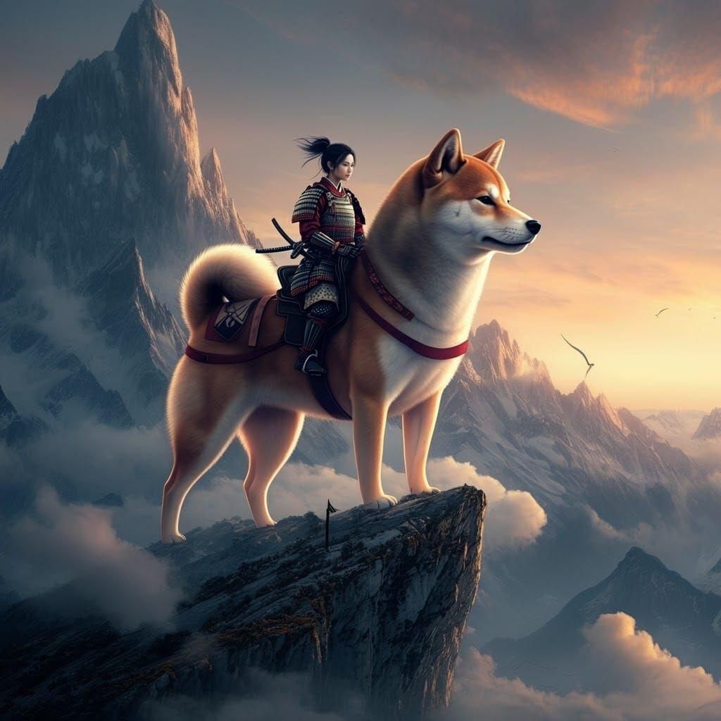 Samurai Woman on Shiba Inu, Digital Matte Painting