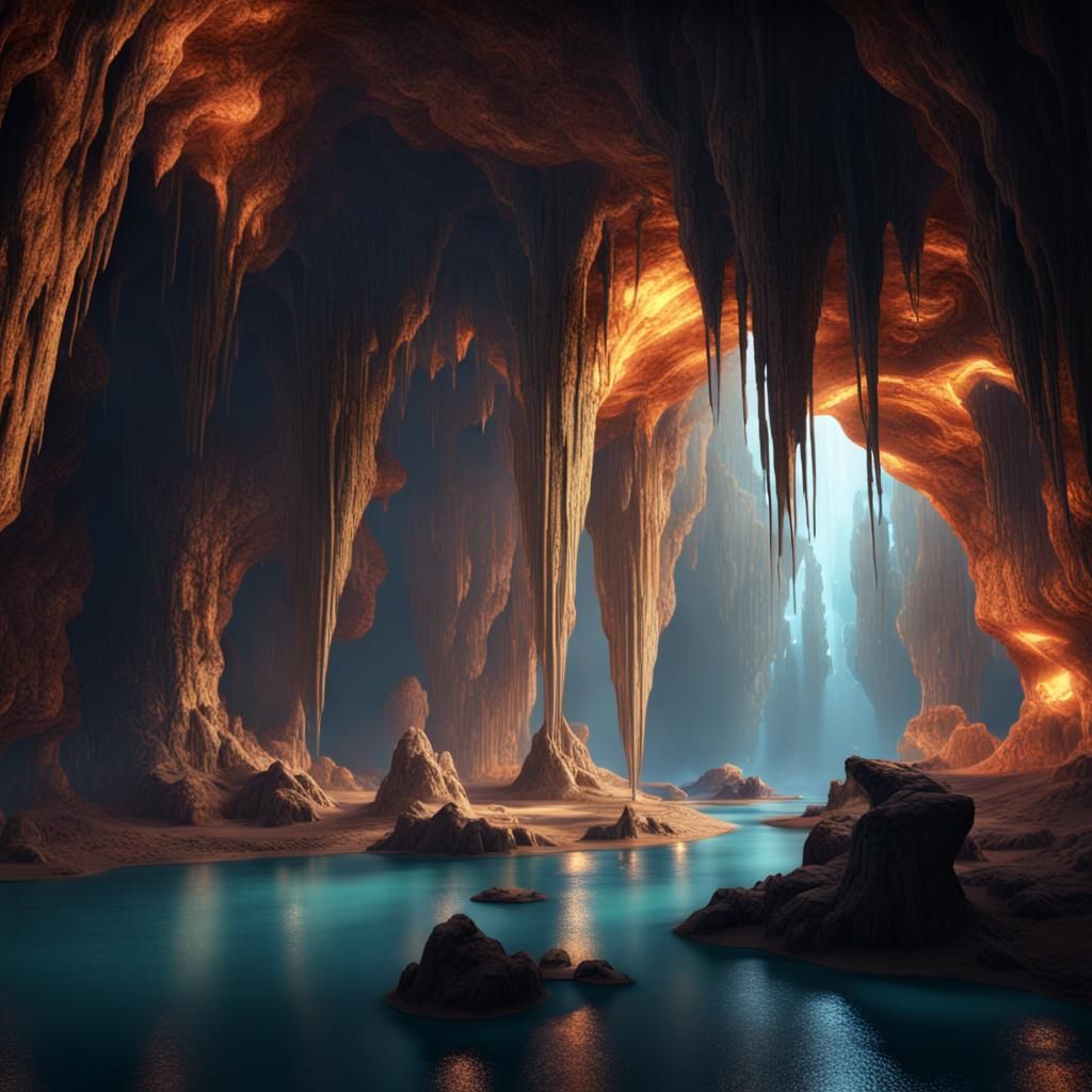 Magical Cave with Stalactites in Detailed Matte Painting
