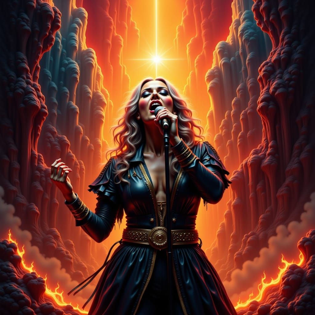 Epic Rock Opera Singer on Fiery Stage