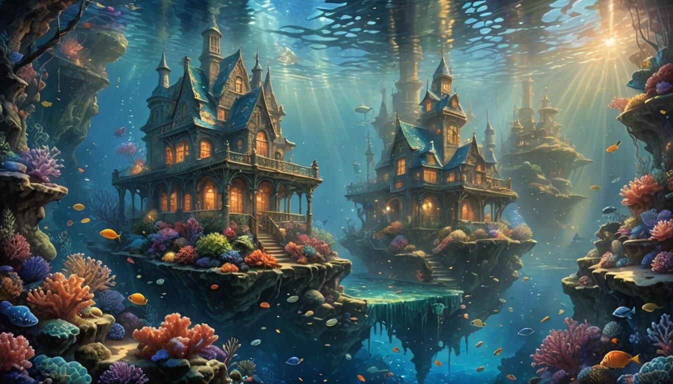 Glass Coral Reef Underwater Fantasy Scene