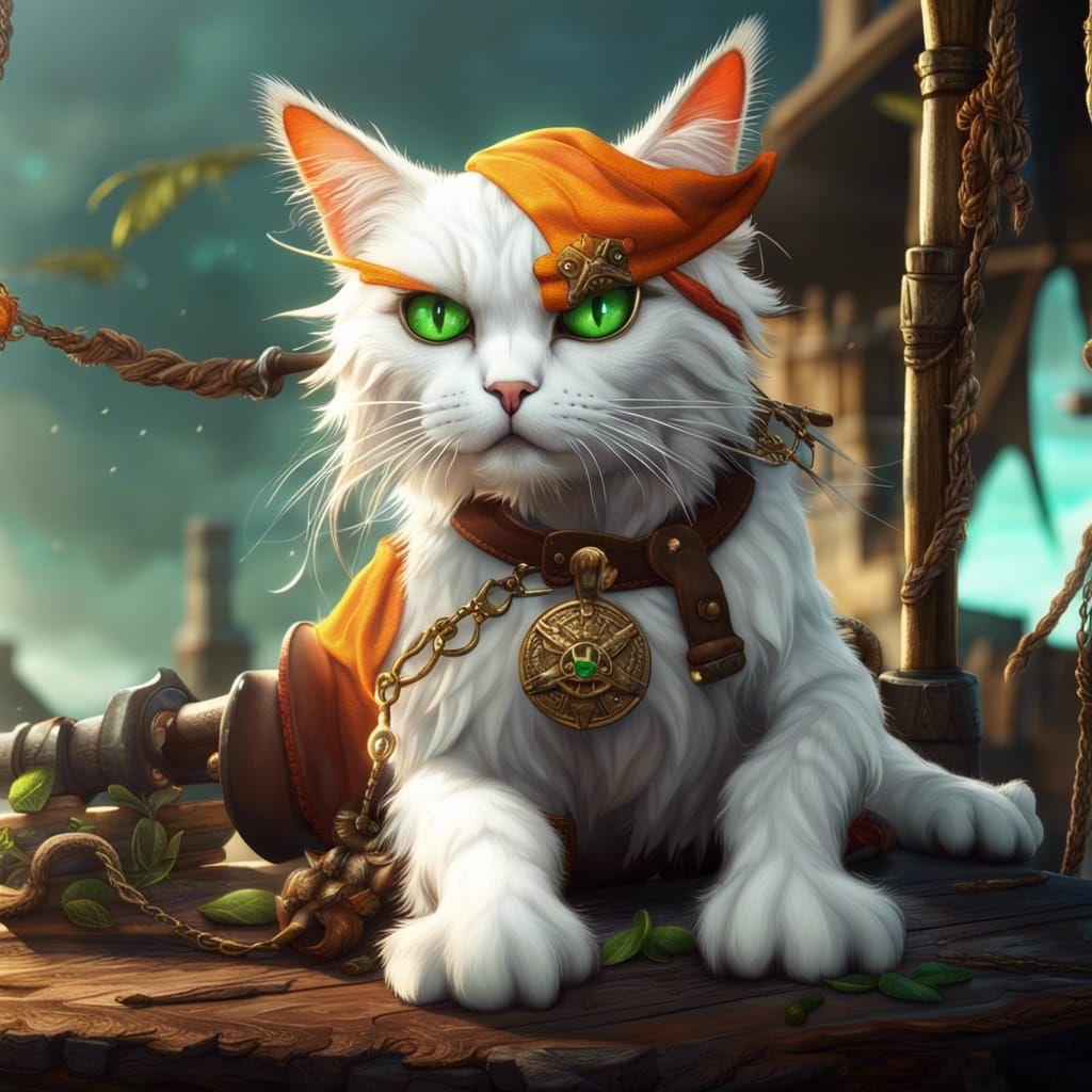 Pirate Cat with Eye Patch, Detailed Matte Painting