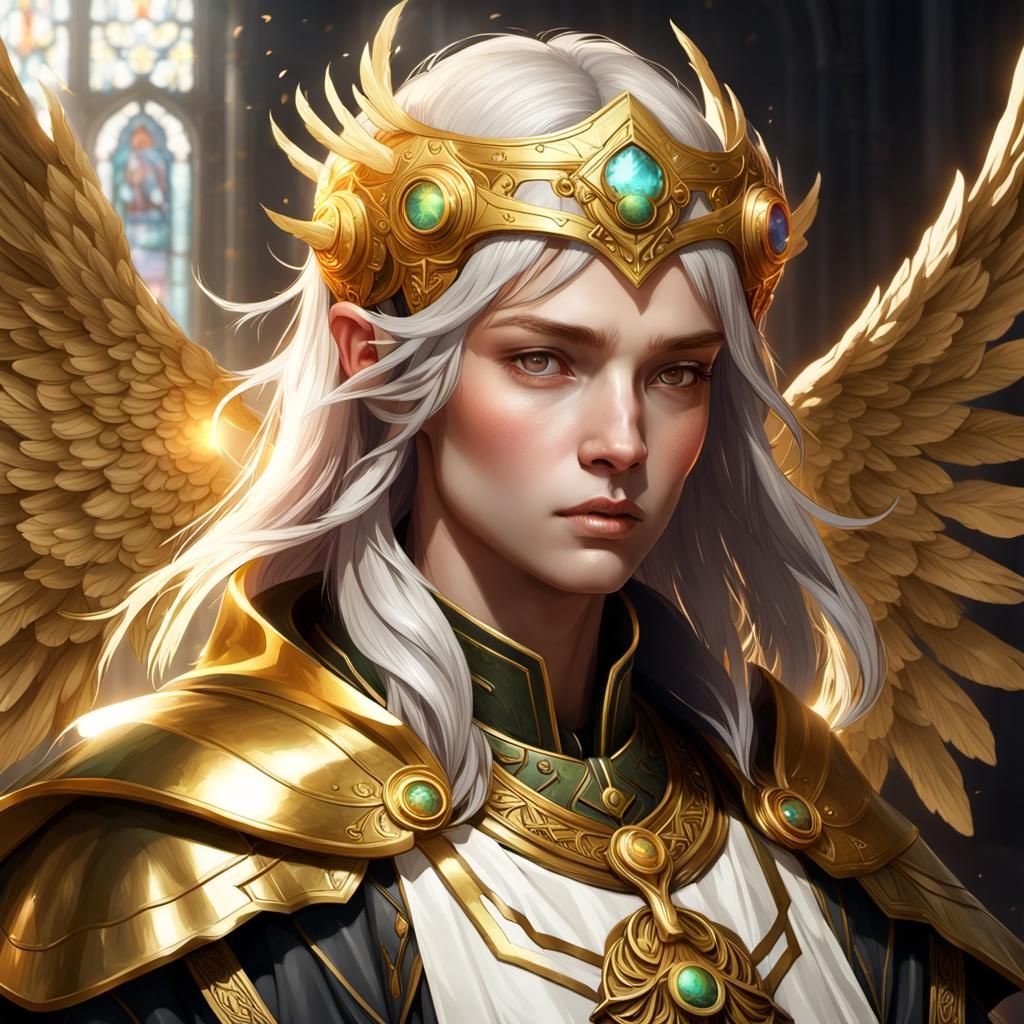 Angelic Priest in Gold Cloak: Hyperdetailed Portrait