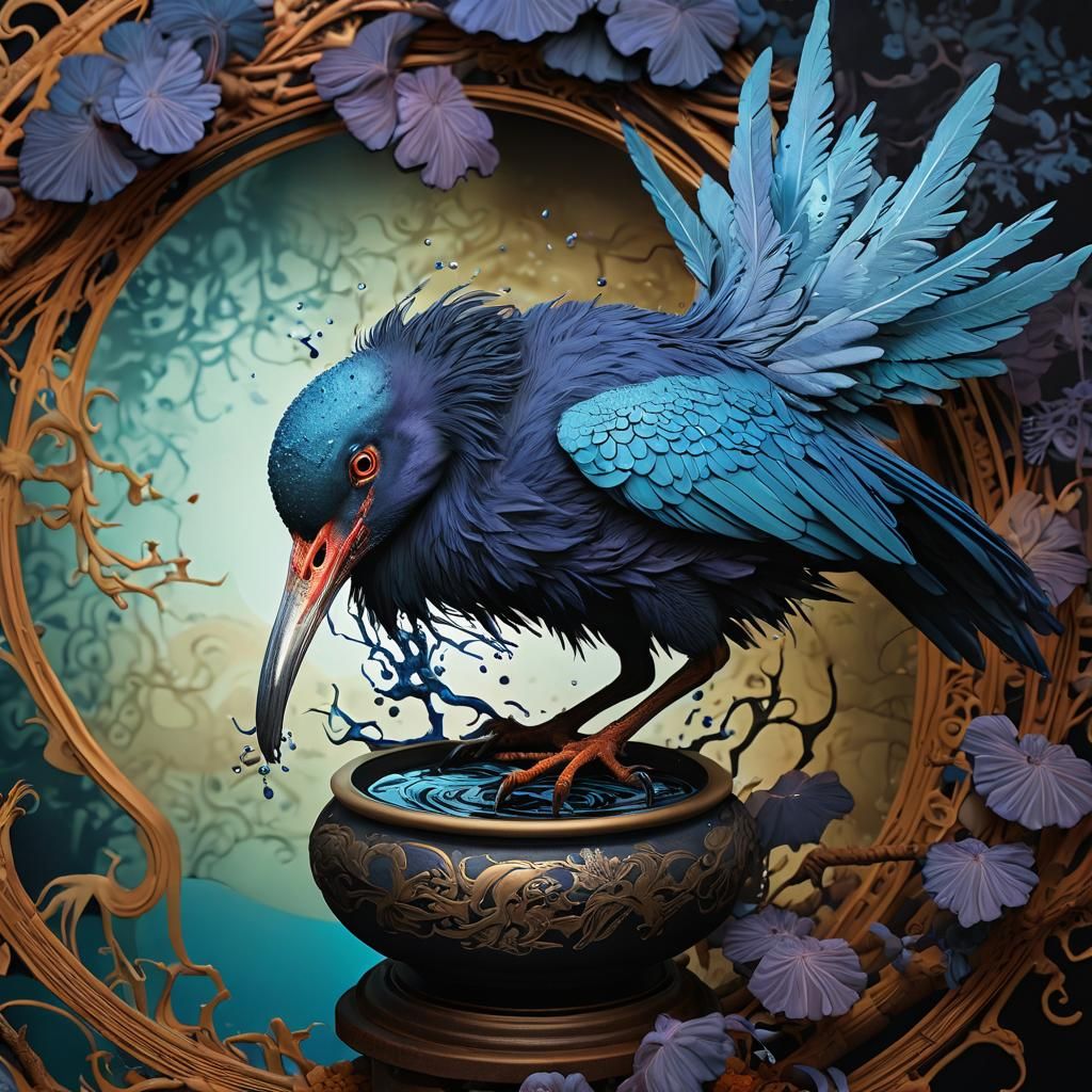 Iridescent Ibis Emerges in Ink Drawing Style