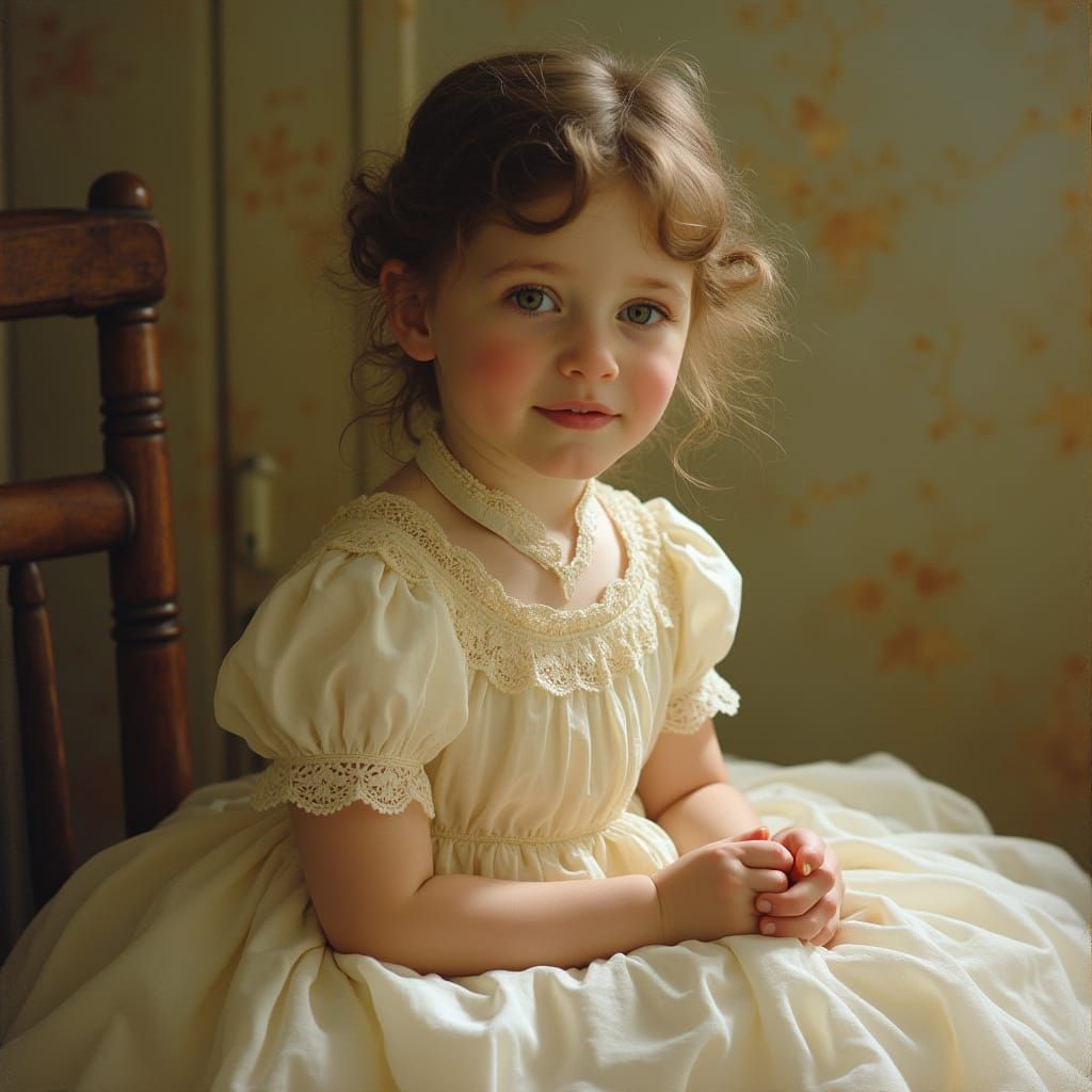 Ethereal Young Girl in Edwardian Linen Dress