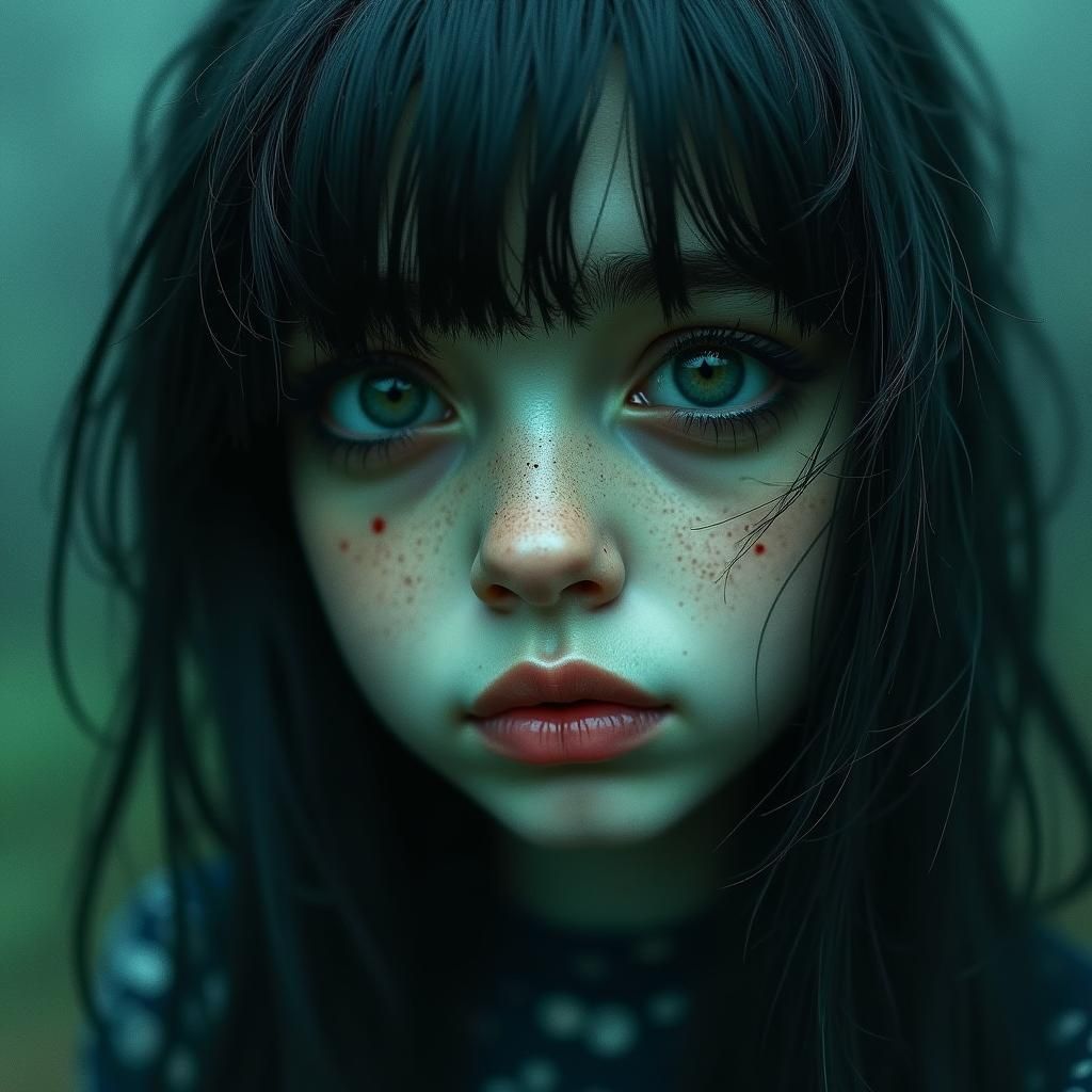 Gloomy Girl in Surreal Victorian Landscape