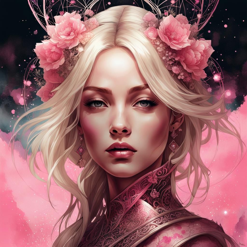 Princess Aurora Portrait with Pink Filigree