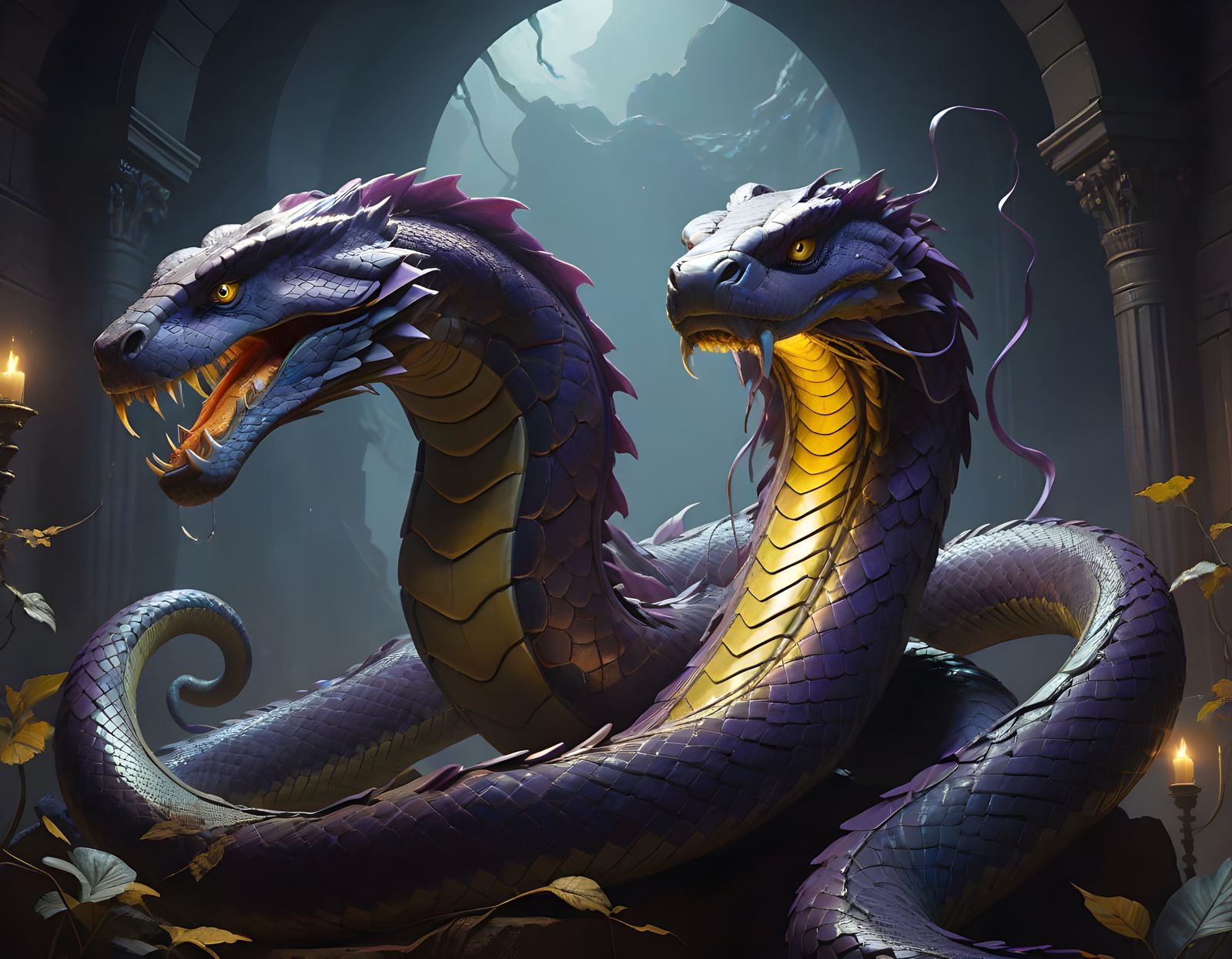 Glowing Colossal Snake in Dark Fantasy Style