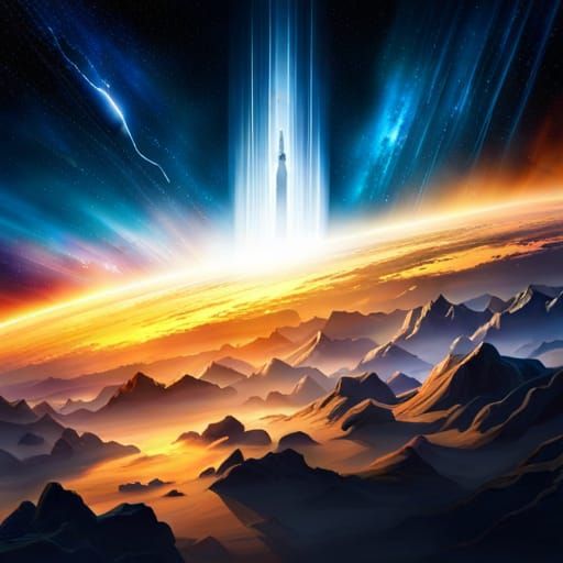 Spaceship Under Cosmic Storm in Hyperrealistic Style